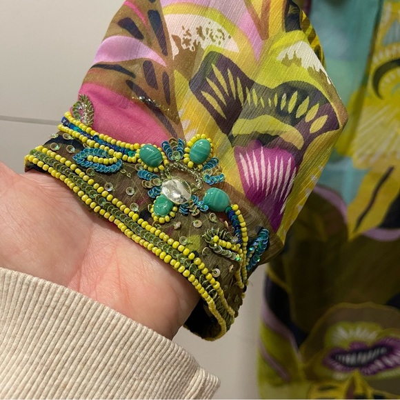 Raj Silk Multicolor Embellished Sheer Tunic Top Womens Size Large - Picture 6 of 12